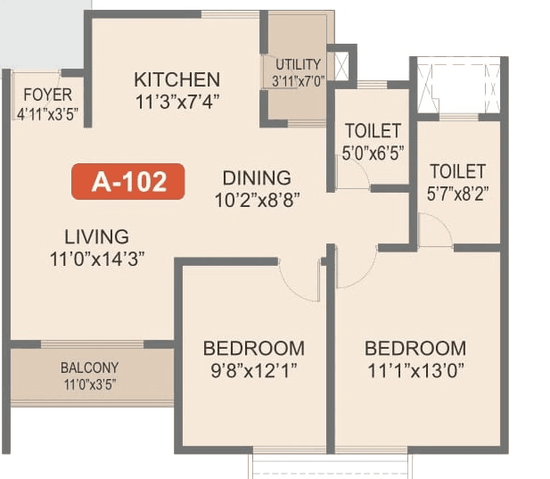 Rohan Upavan Unit plan - 814 sq.ft.