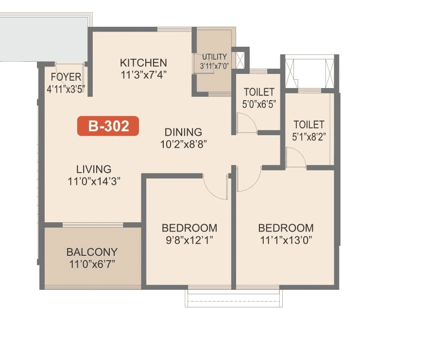 Rohan Upavan Unit plan - 846 sq.ft.