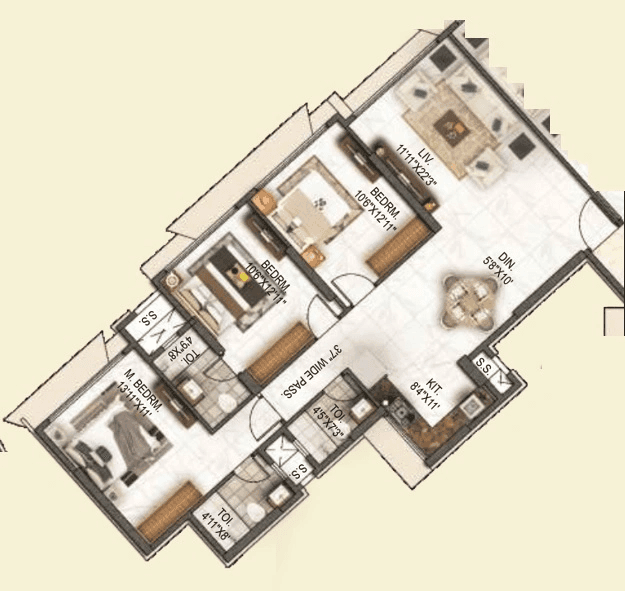 Concrete Sai Samast Unit plan - 1094 sq.ft.