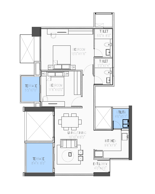 Ganga Nakshatra Unit plan - 837 sq.ft.