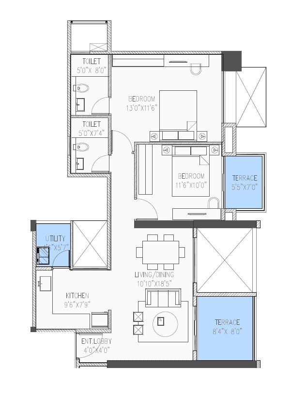 Ganga Nakshatra Unit plan - 839 sq.ft.