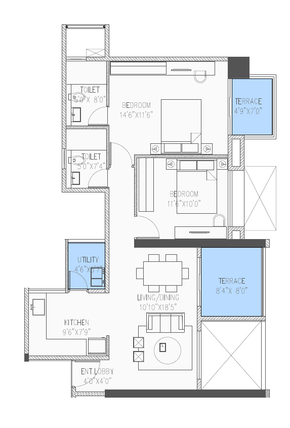 Ganga Nakshatra Unit plan - 845 sq.ft.