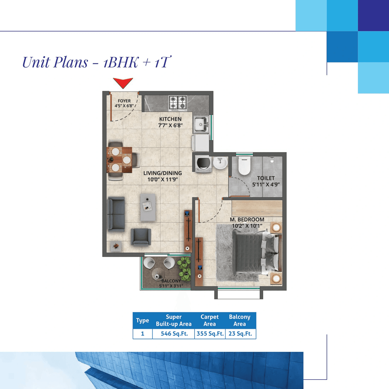 Sattva Bliss Unit plan - 350 sq.ft.