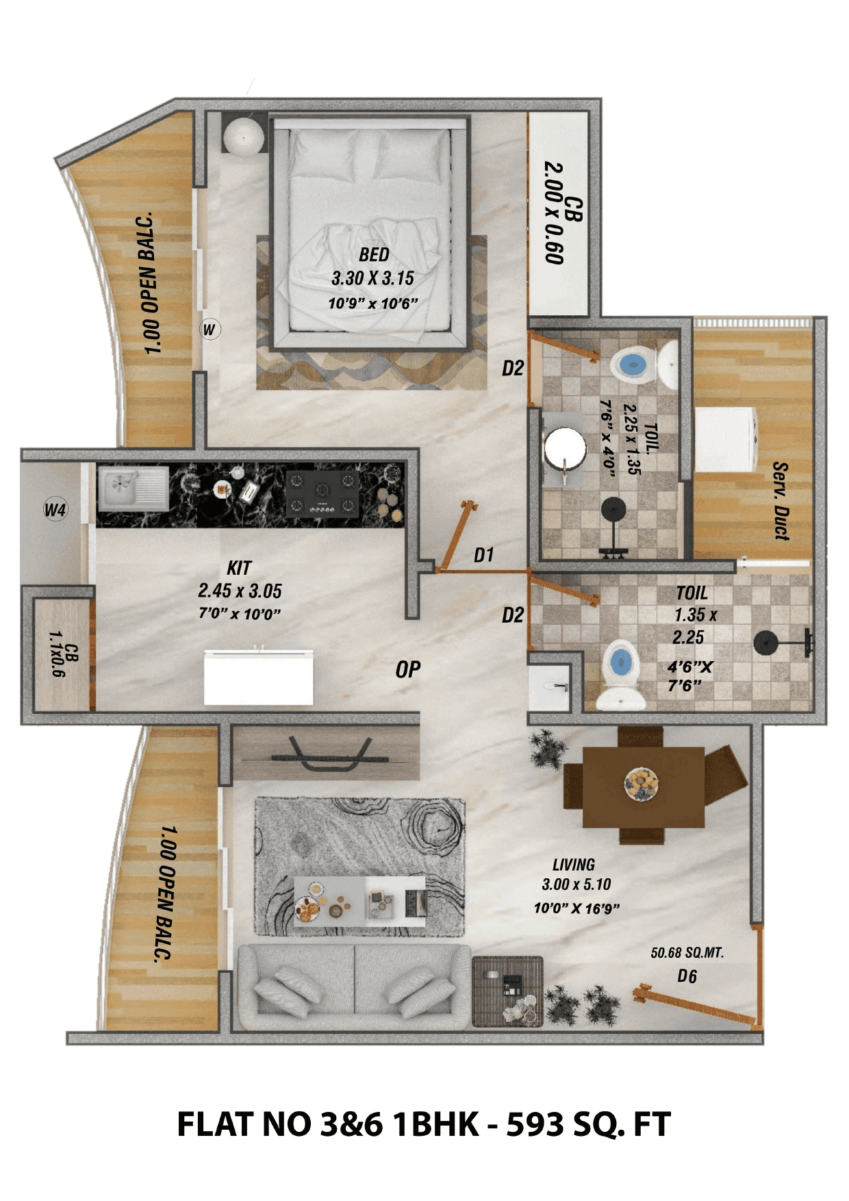 Gaurav Purushottam Nayan Unit plan - 593 sq.ft.