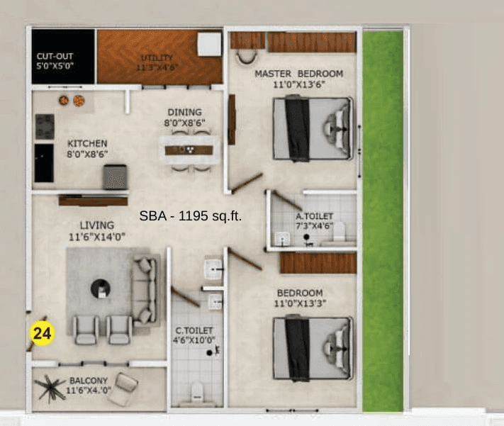 Sri Balaji Vaibhav Unit plan - 896 sq.ft.