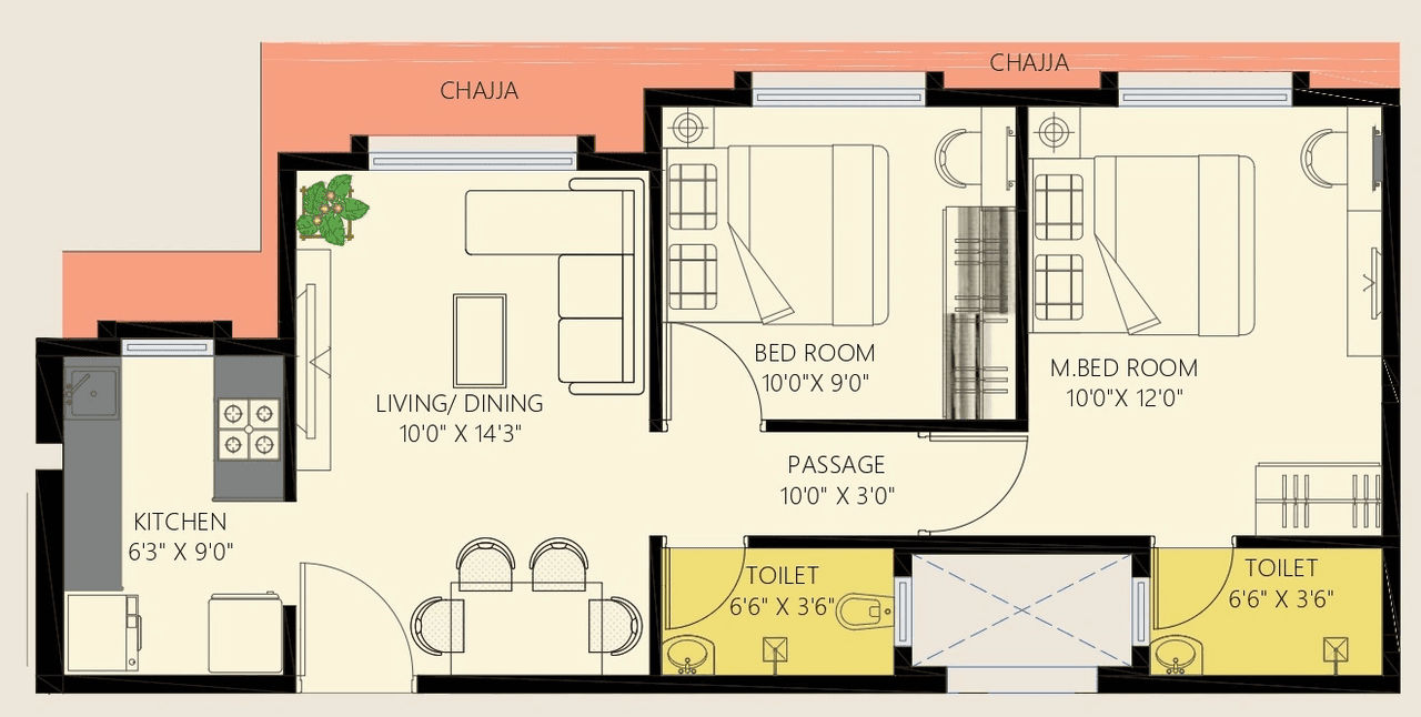 Vraj Emerald 60 Unit plan - 507 sq.ft.