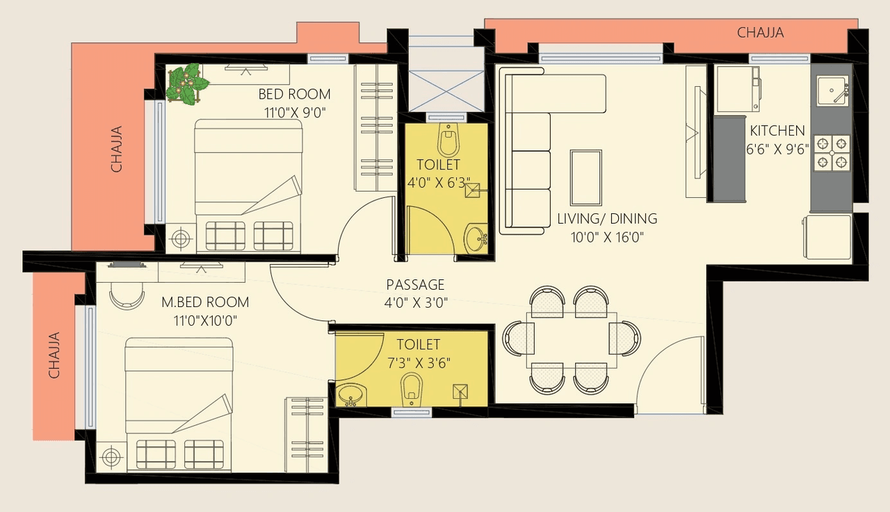 Vraj Emerald 60 Unit plan - 525 sq.ft.
