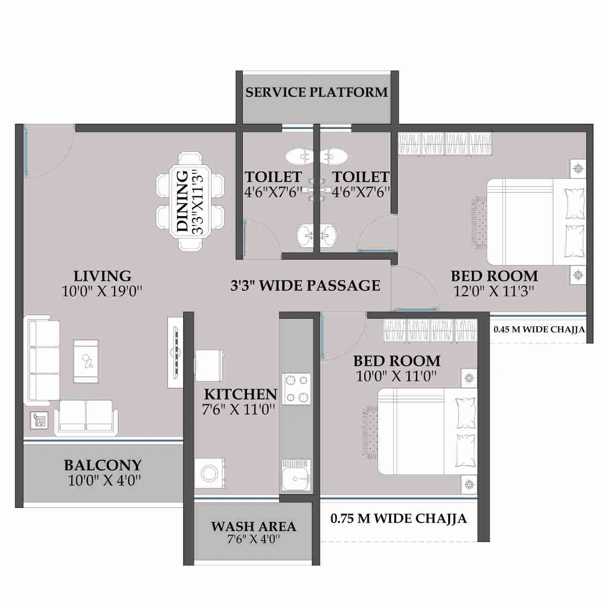 Shakti One Luxuria Unit plan - 762 sq.ft.