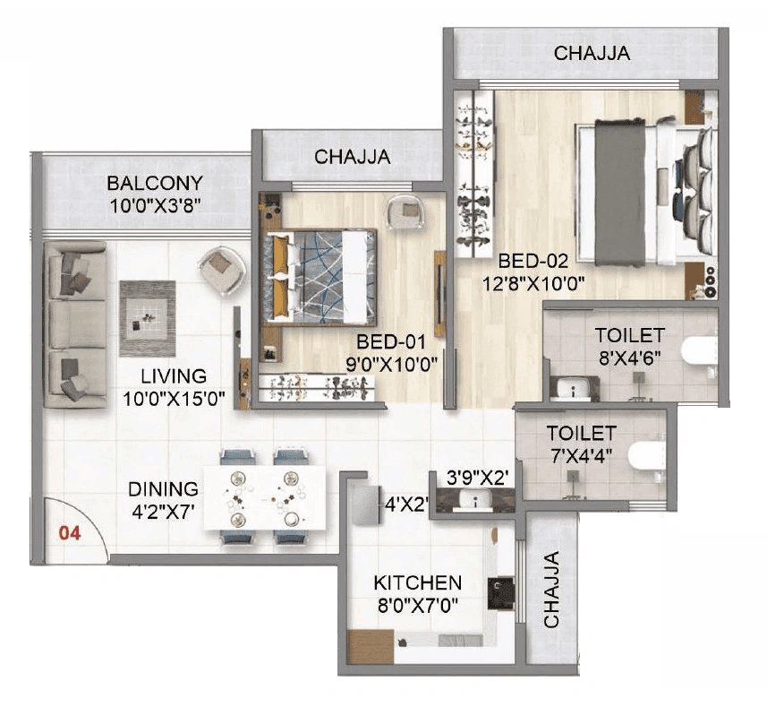 Balaji Skyline Unit plan - 647 sq.ft.