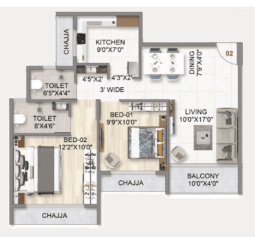 Balaji Skyline Unit plan - 676 sq.ft.