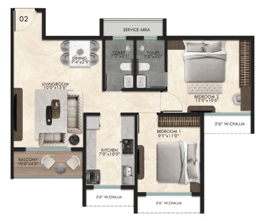 Unit plan - 644 sq.ft.