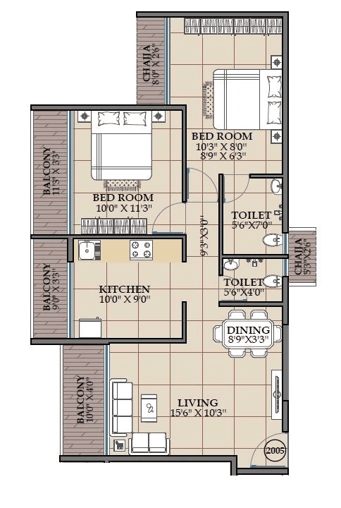 Unit plan - 744 sq.ft.