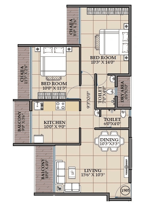 Unit plan - 876 sq.ft.
