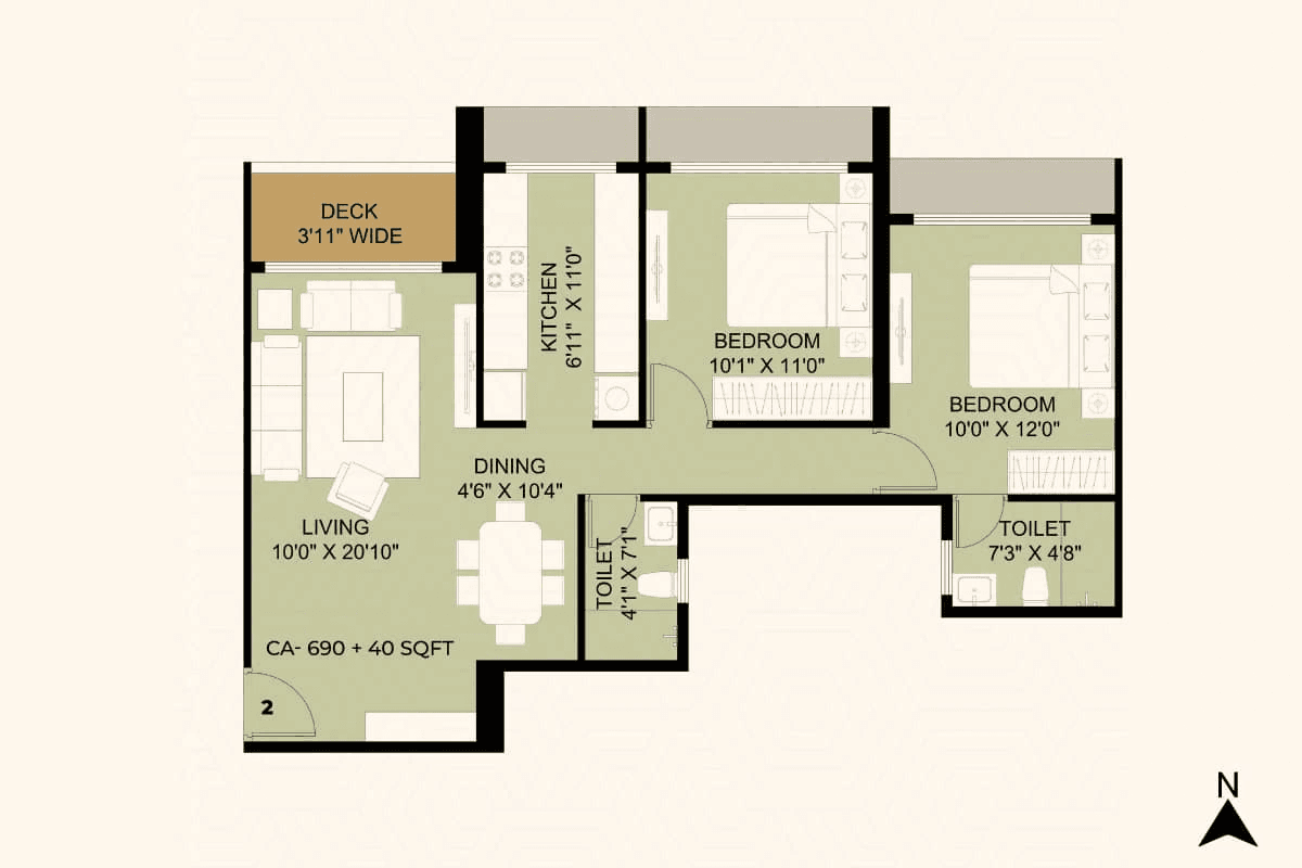 Siya Vishwaraja Unit plan - 730 sq.ft.