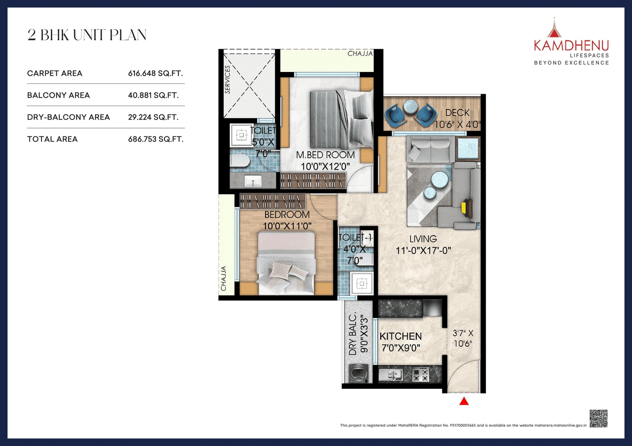 Unit plan - 686 sq.ft.