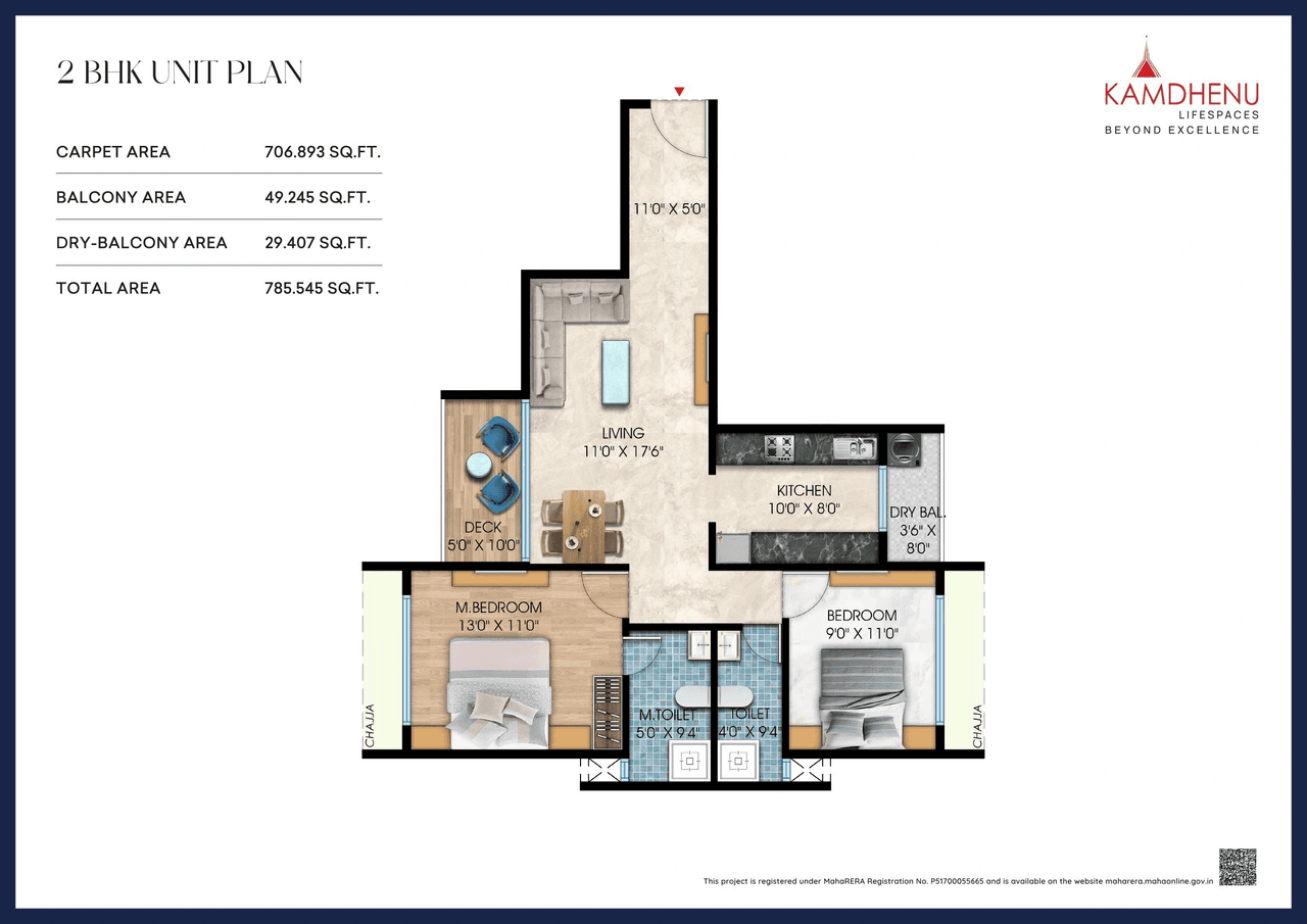 Kamdhenu Grandeur Unit plan - 785 sq.ft.