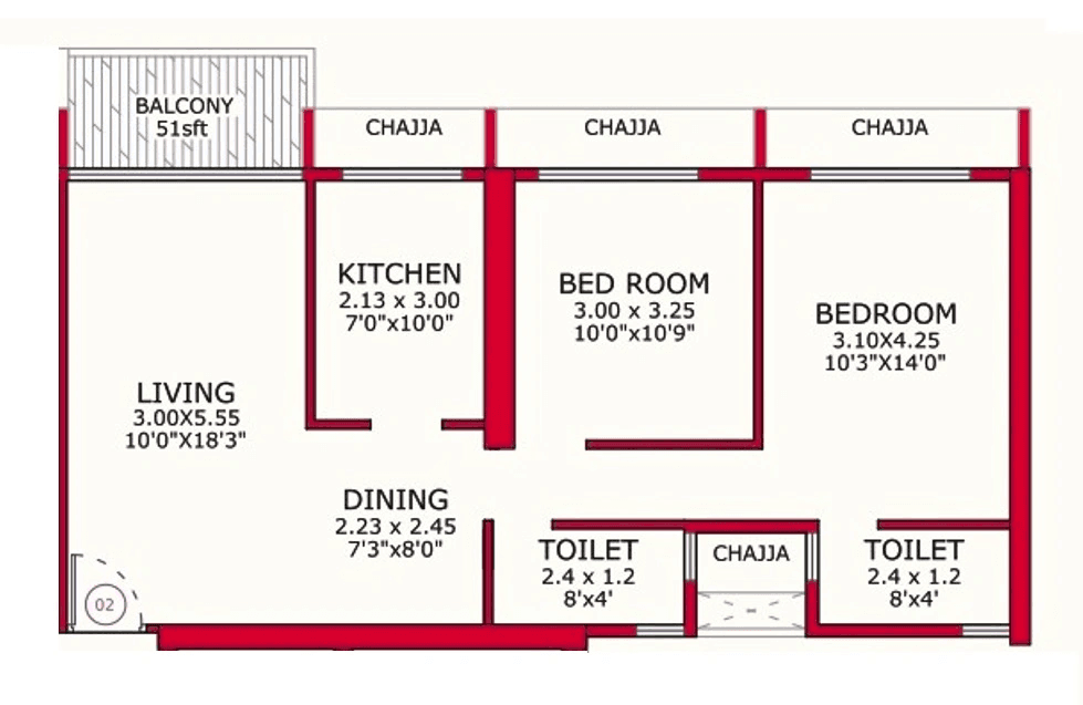 Juhi Empressa Unit plan - 683 sq.ft.