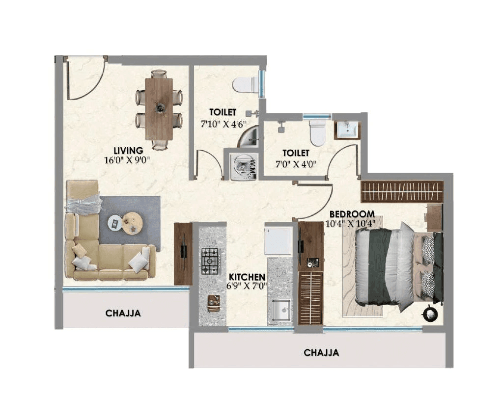 Qualitas QA Riverfront Unit plan - 469 sq.ft.