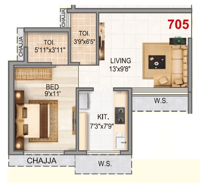 The Gateway Unit plan - 388 sq.ft.