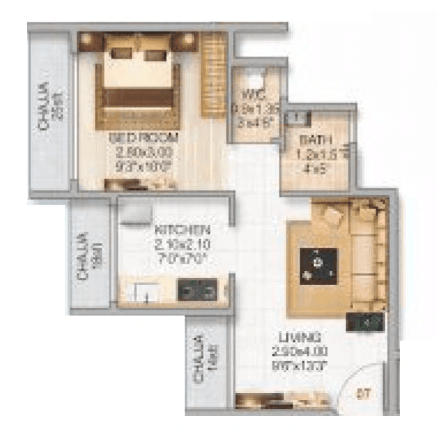 Siddharth Geetanjali Daffodils Unit plan - 385 sq.ft.