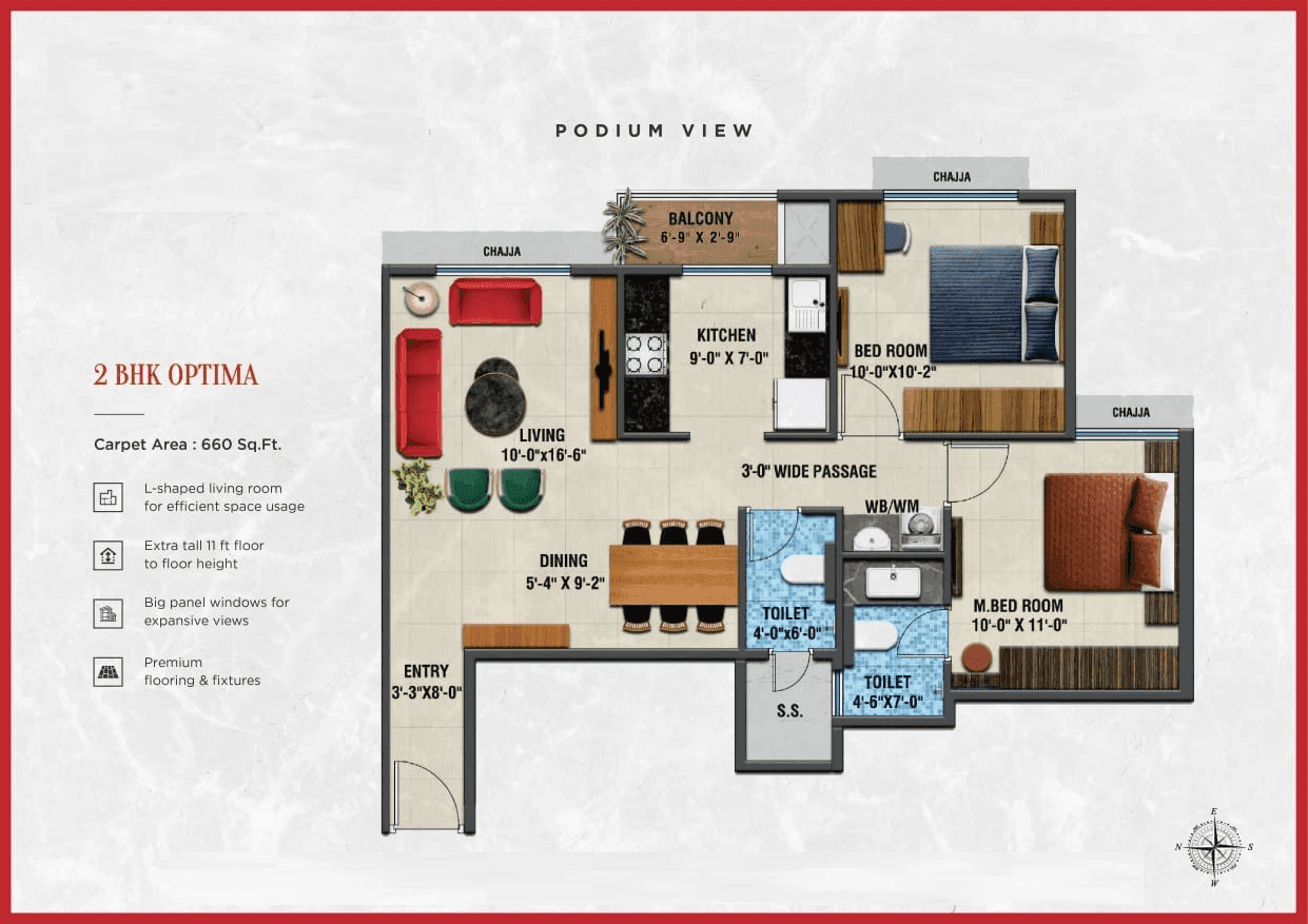 Arihant Advika Unit plan - 660 sq.ft.