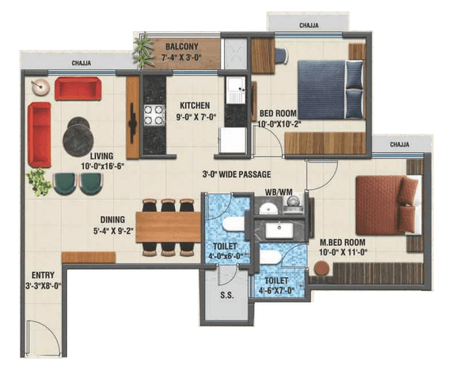 Arihant Advika Unit plan - 656 sq.ft.