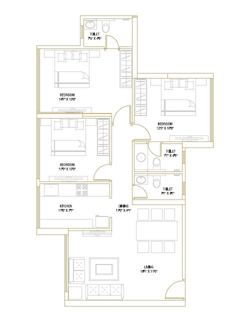 Metricon The Gateway Unit plan - 888 sq.ft.