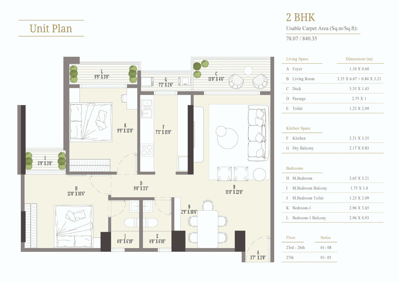 Kolte Patil La Vita Unit plan - 840 sq.ft.
