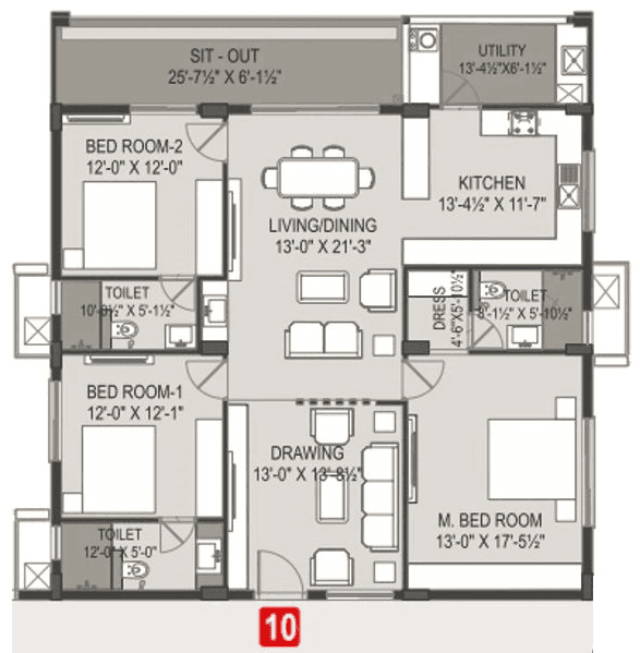 Om Sree Glory Unit plan - 1542 sq.ft.