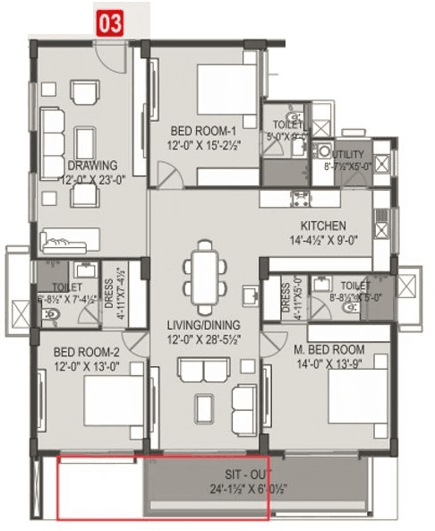 Om Sree Glory Unit plan - 1644 sq.ft.