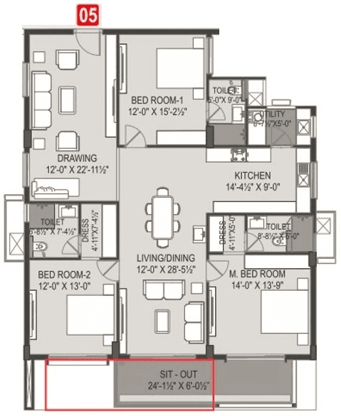Om Sree Glory Unit plan - 1650 sq.ft.