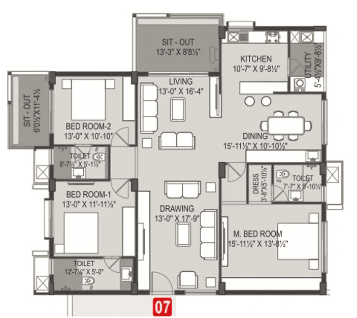 Om Sree Glory Unit plan - 1686 sq.ft.