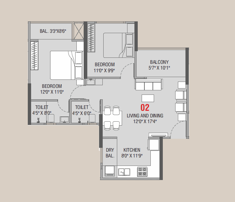 Sankalp Ravet Unit plan - 733 sq.ft.