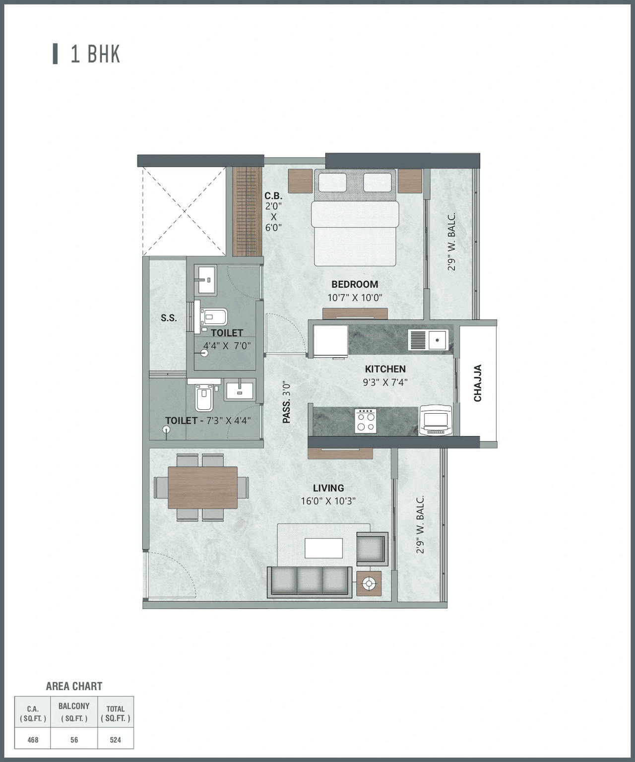 Atlanta Enclave II Unit plan - 524 sq.ft.