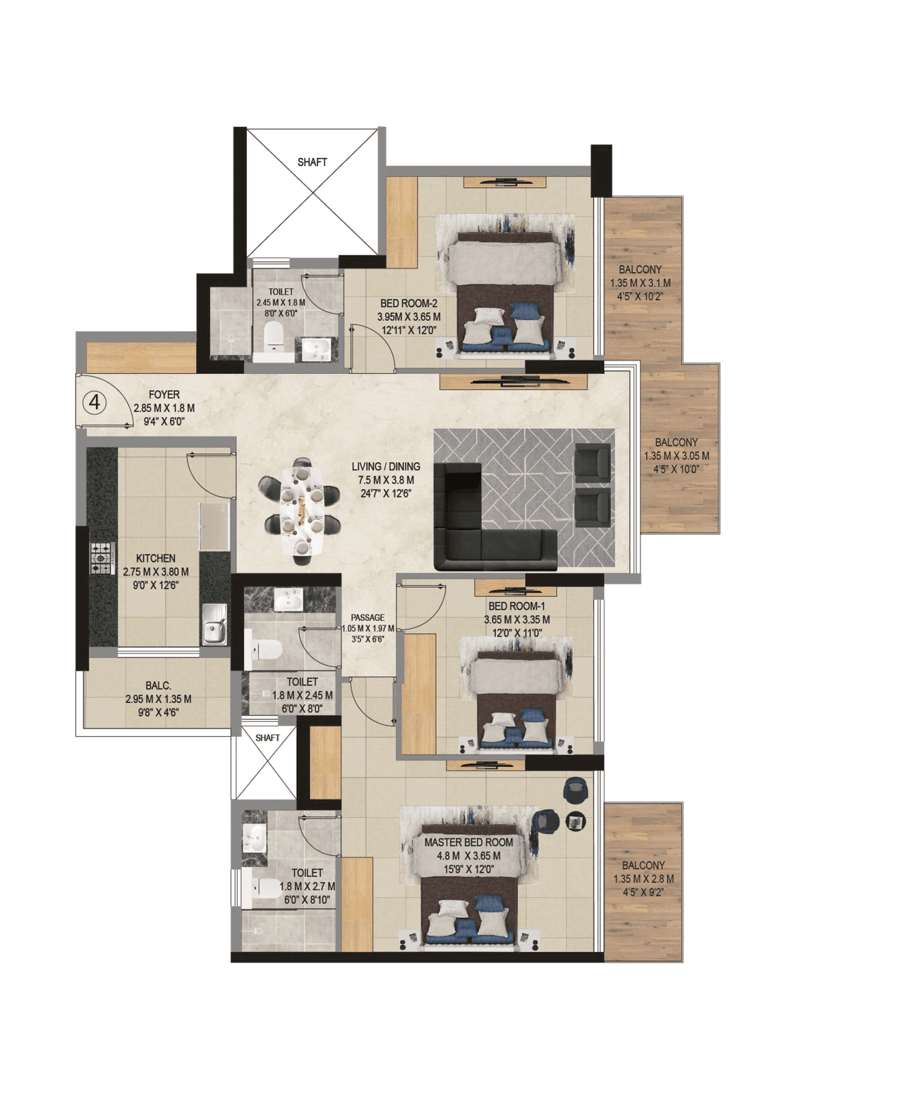 Adani 9 PBR Unit plan - 1430 sq.ft.