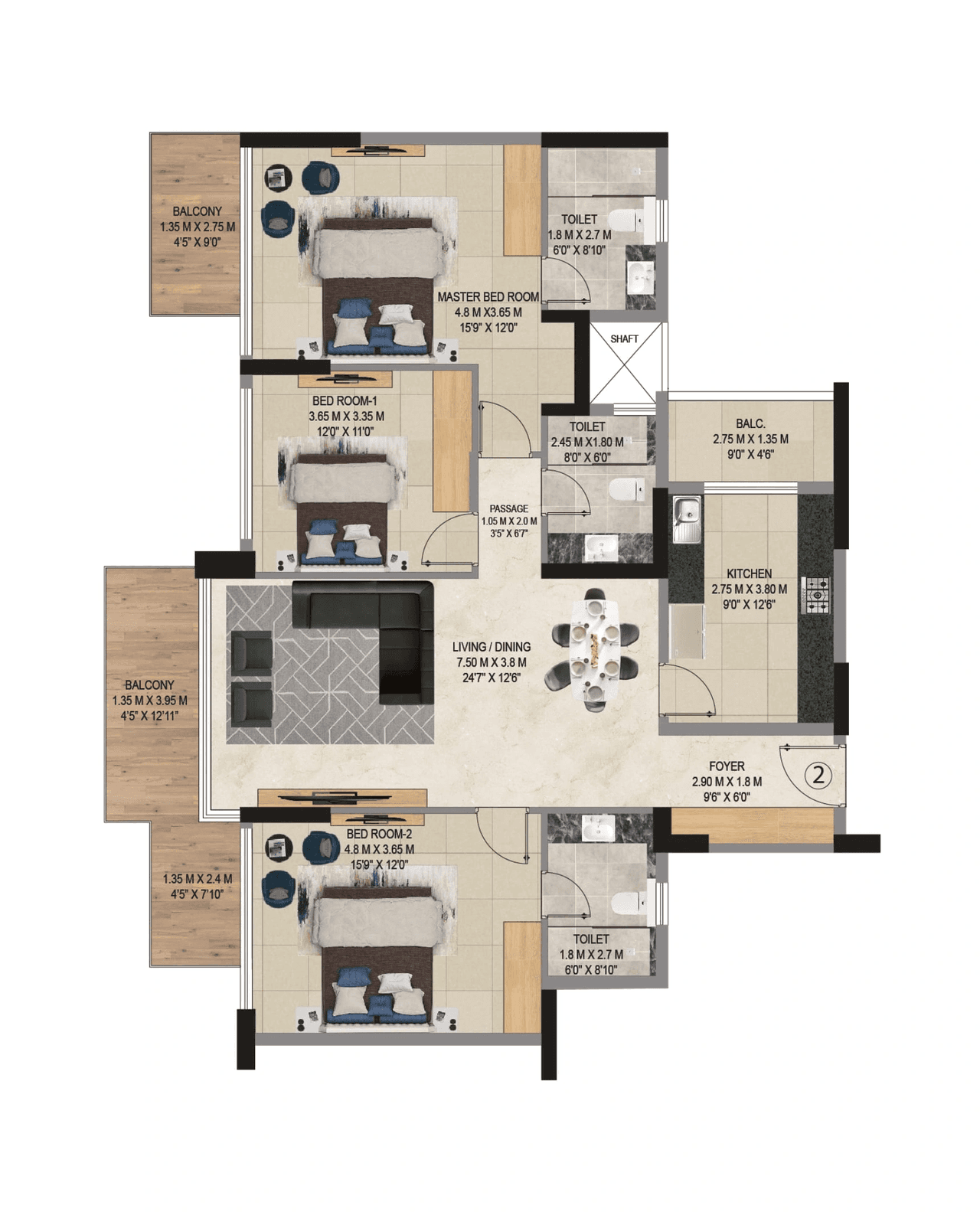 Adani 9 PBR Unit plan - 1560 sq.ft.