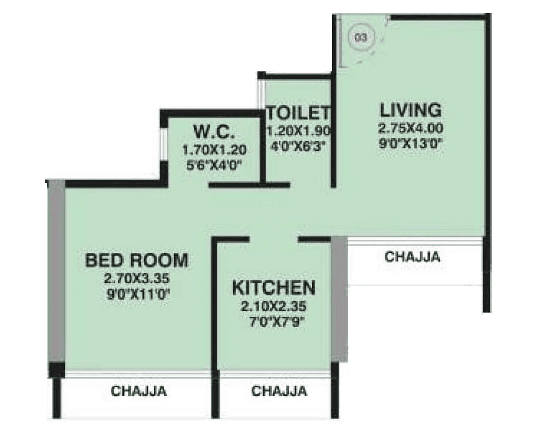 Gami Ved Unit plan - 376 sq.ft.