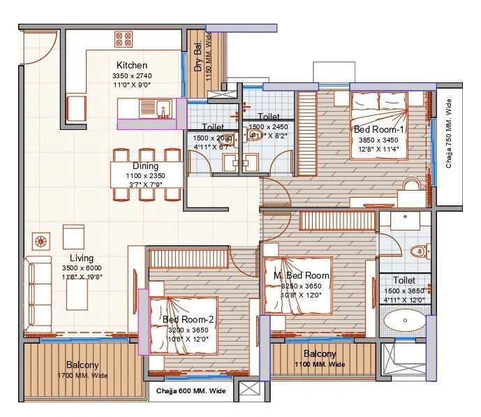 Continental Signature Unit plan - 1153 sq.ft.