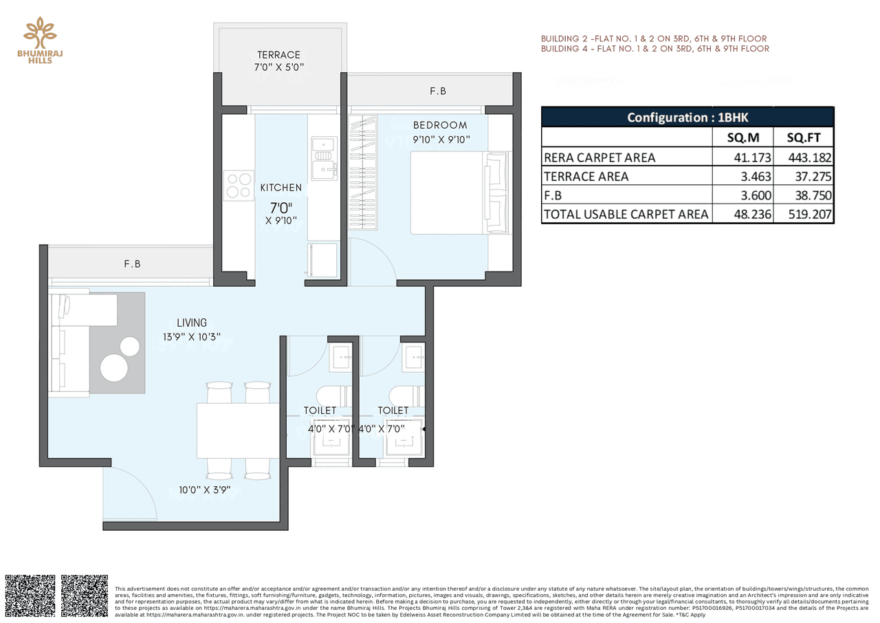 Bhumiraj Hills Unit plan - 519 sq.ft.
