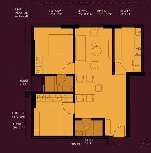 Viyan Manikya Unit plan - 625 sq.ft.