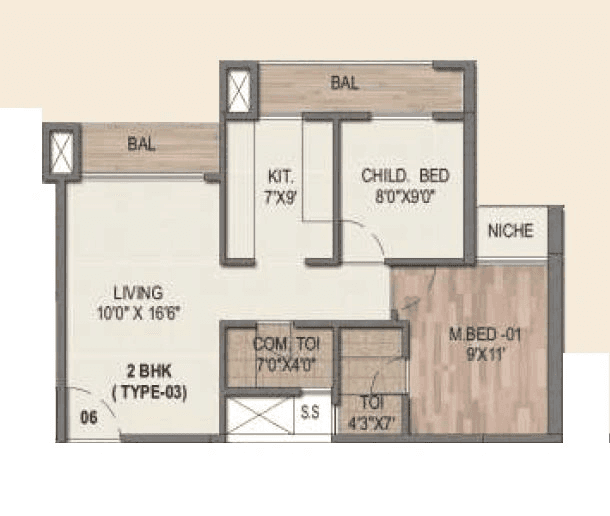 Sai World City Unit plan - 754 sq.ft.