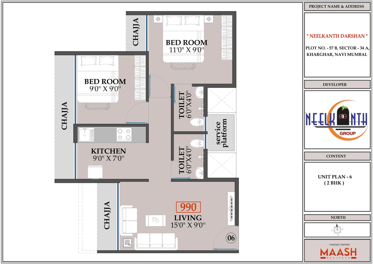 Neelkanth Darshan Unit plan - 578 sq.ft.