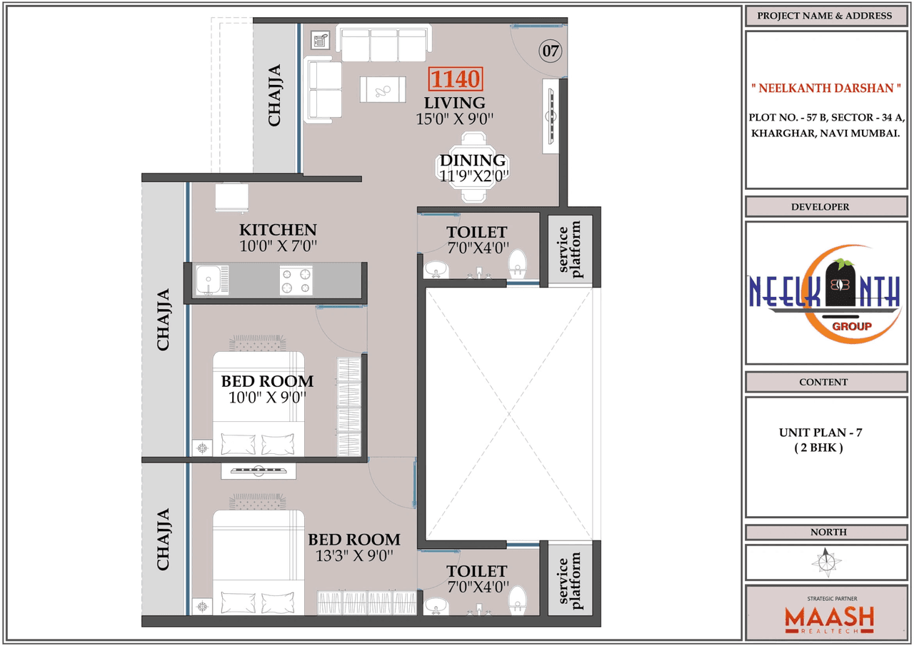 Neelkanth Darshan Unit plan - 649 sq.ft.