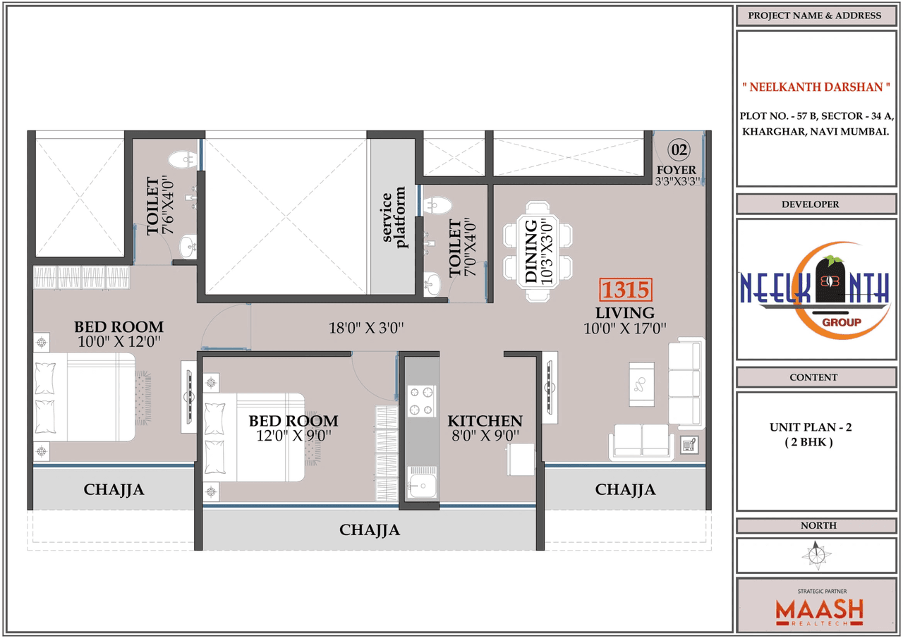 Neelkanth Darshan Unit plan - 775 sq.ft.