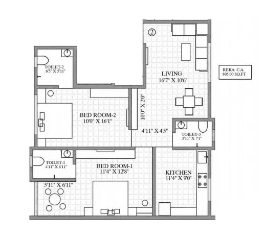 Versatile Lilac Unit plan - 805 sq.ft.