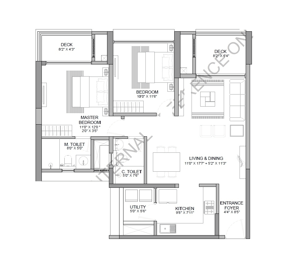 Shapoorji Pallonji Vanaha Spring Unit plan - 868 sq.ft.