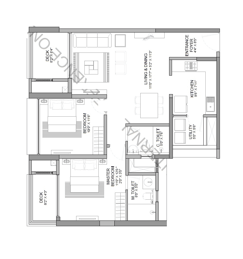 Shapoorji Pallonji Vanaha Spring Unit plan - 874 sq.ft.