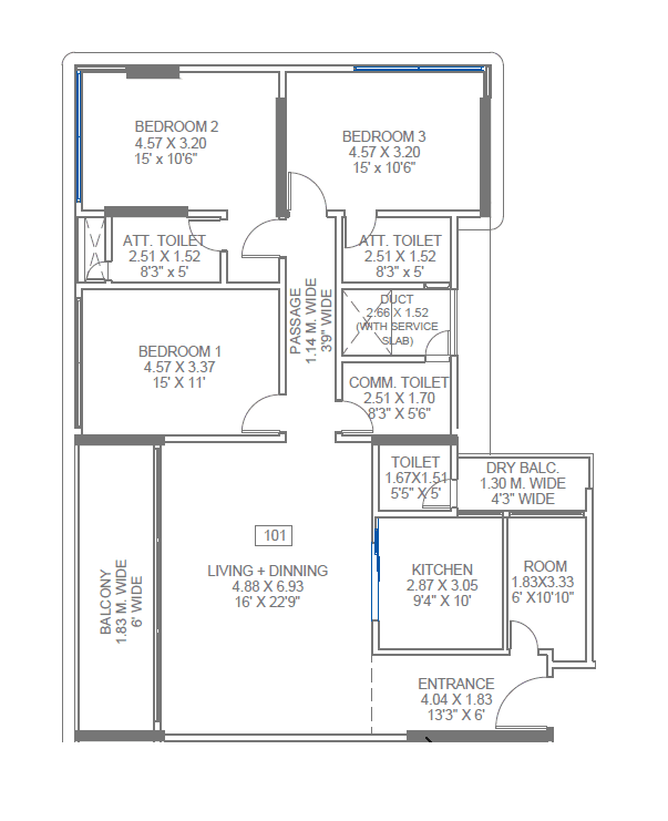 Manisha 64 Hills Bavdhan Unit plan - 1569 sq.ft.