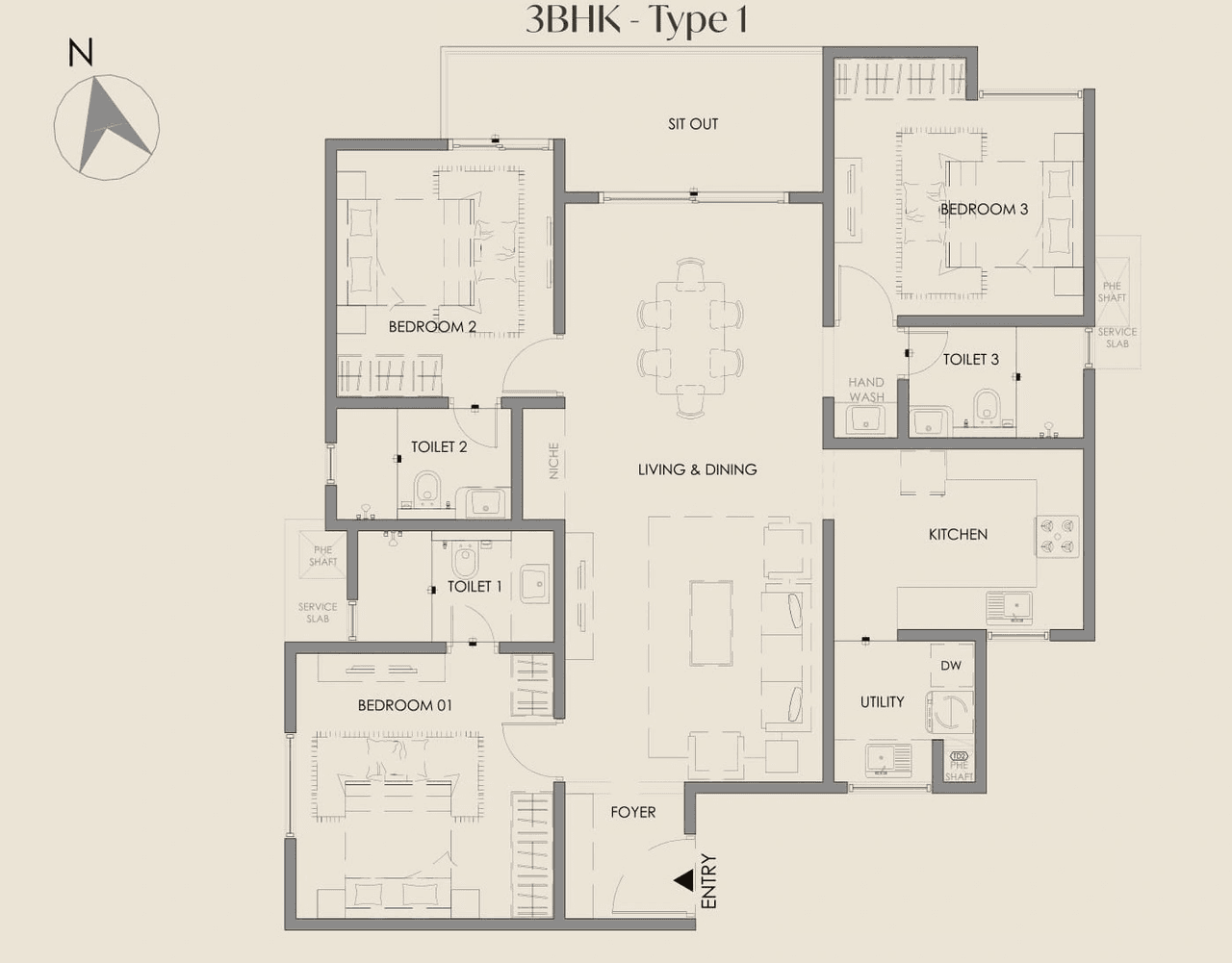 Courtyard By Vedant Suraksha Unit plan - 1200 sq.ft.