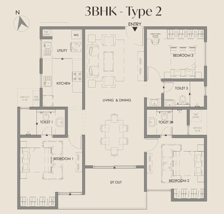 Courtyard By Vedant Suraksha Unit plan - 1246 sq.ft.